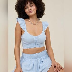 American Eagle Aerie Two piece Seersucker Set Size Small Color Baby Blue NWT